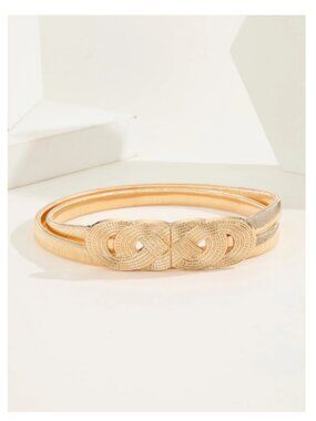 NWT Gold Stretch Belt Vintage Style Elastic Waist Belt w/ Decorative Clasp 29.5"